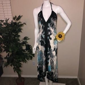 Silk summer beach dress long sundress halter maxi